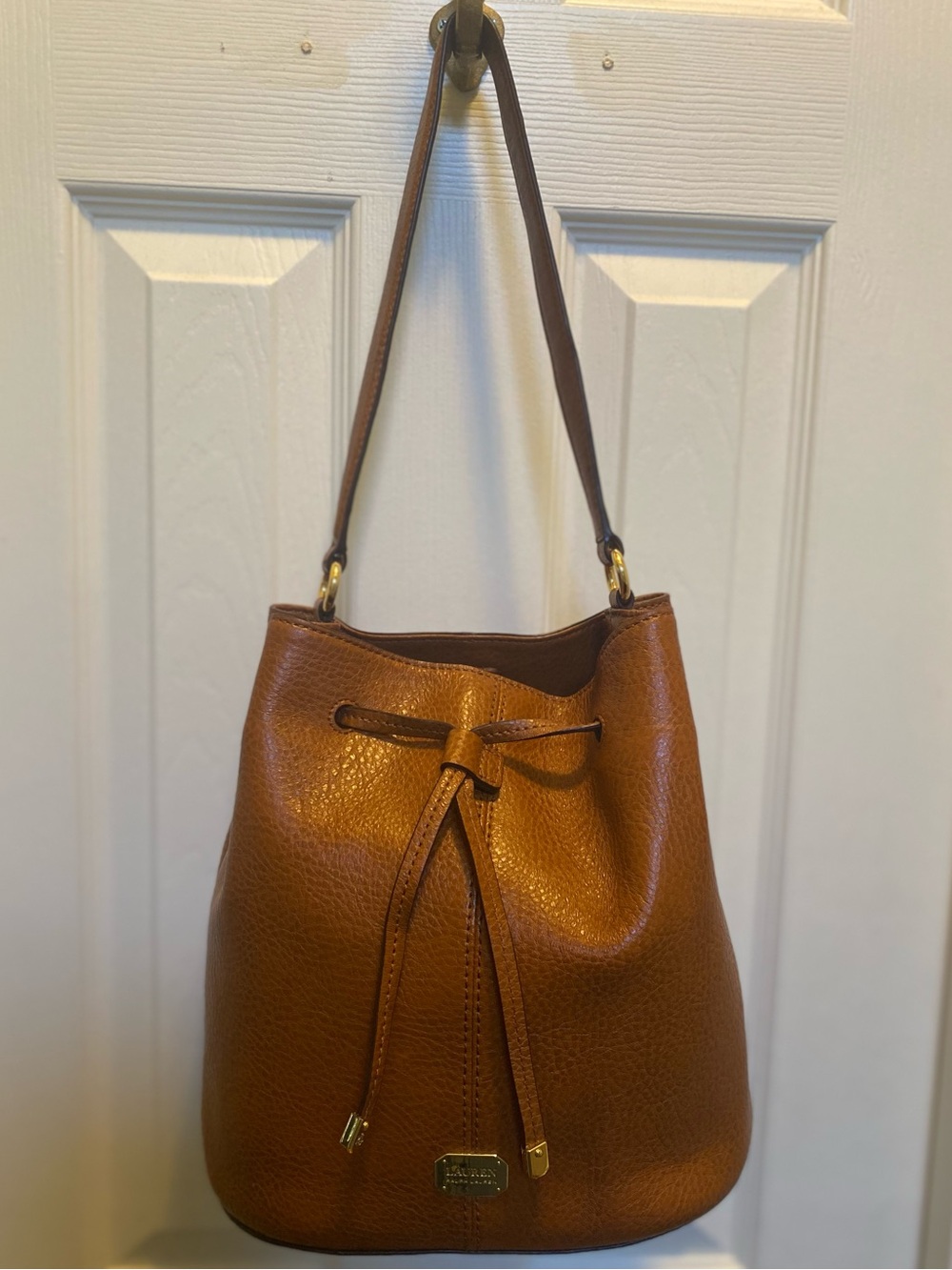 Lauren by Ralph Lauren Camel/Cognac Brown Leather Bucket Bag
